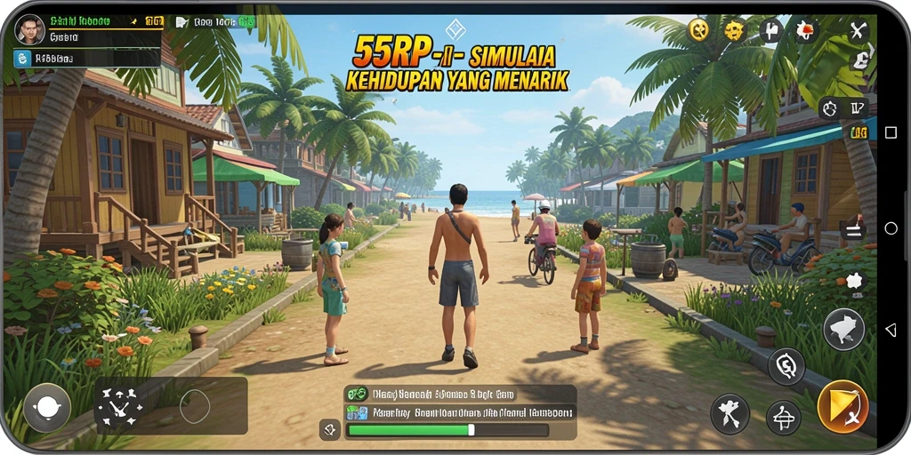 Tampilan gameplay menarik dari 55RP yang penuh warna.