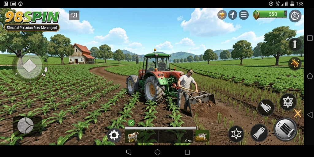 Tampilan gameplay 98SPIN yang menarik dengan berbagai aktivitas bertani.