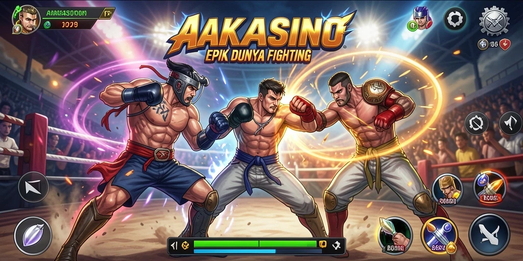 Screenshot AAKASINO menampilkan pertarungan intens antar karakter.
