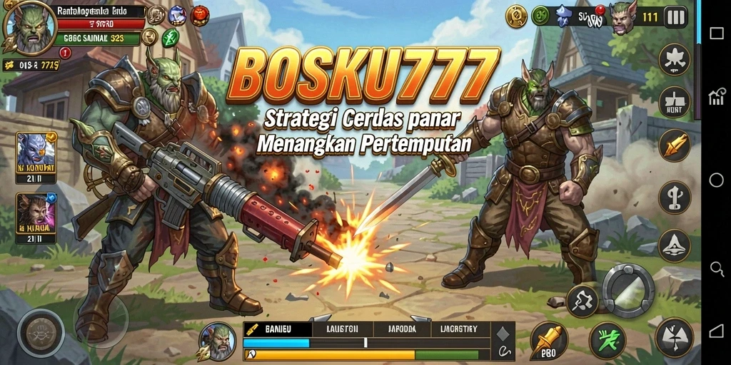 Tampilan gameplay <strong>BOSKU777</strong> menampilkan pertempuran strategis yang mendebarkan.