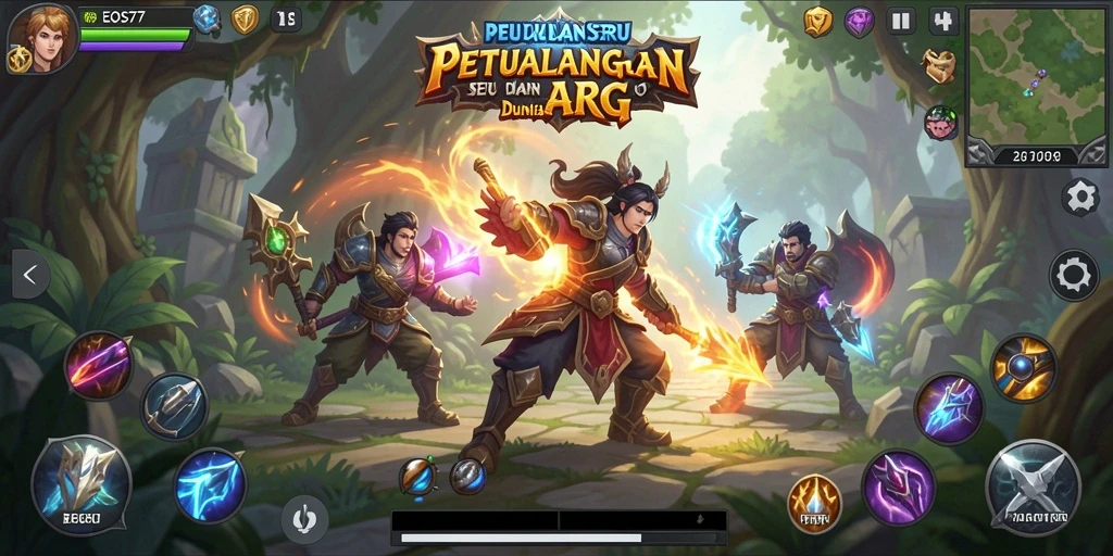 Gameplay seru dalam dunia fantastis EOS77 menghadapi monster.