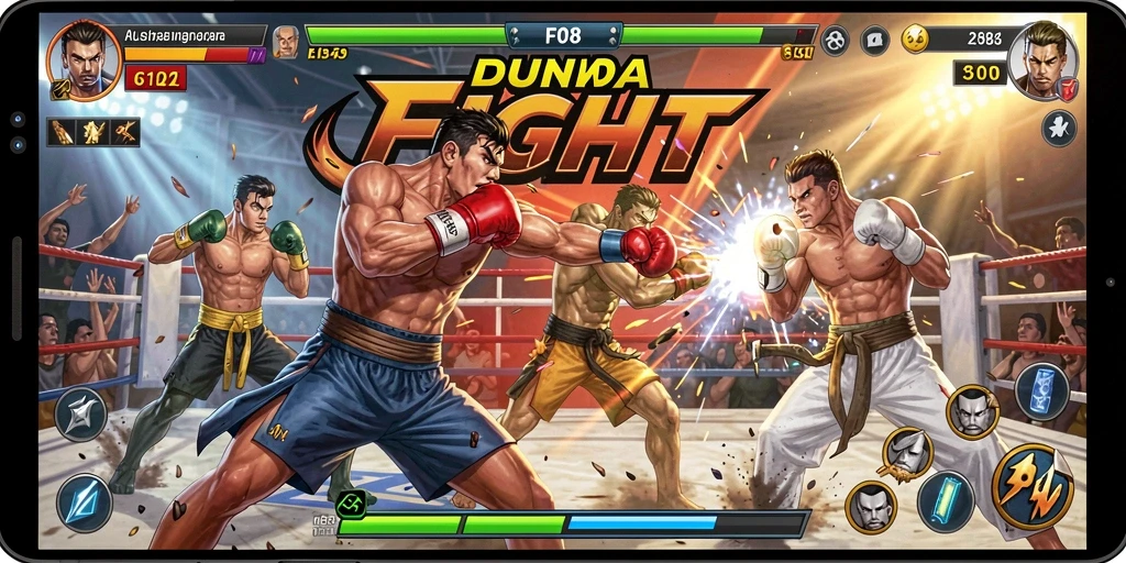Tangkapan layar epic F08 saat karakter bertarung di arena.