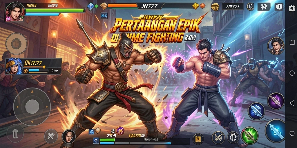 Screenshot gameplay JNT777 menampilkan pertarungan karakter yang dinamis dan menarik.