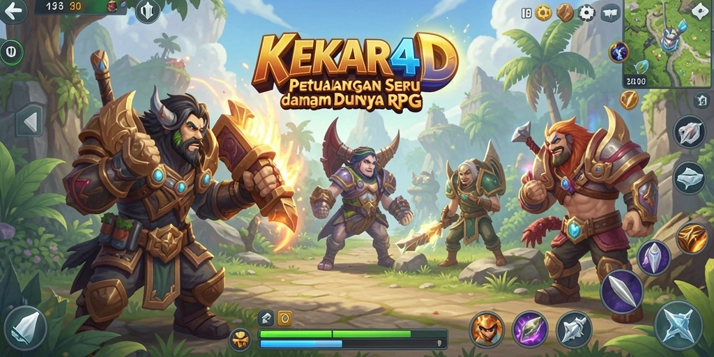 Tampilan gameplay seru dari KEKAR4D dengan pertarungan strategi RPG.
