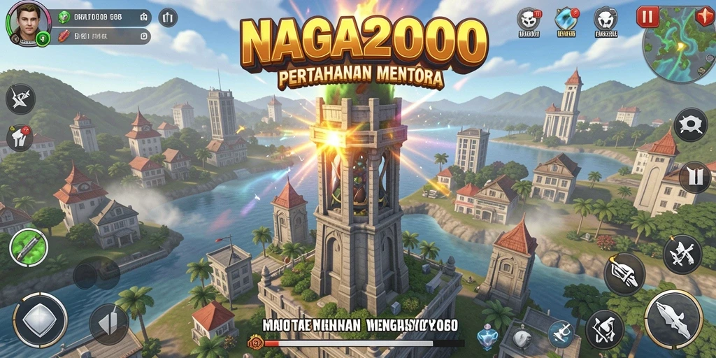 Gameplay NAGA2000 yang menegangkan dalam pertahanan menara.