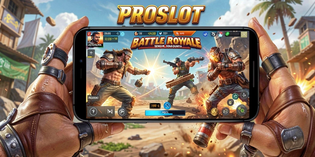 Gameplay mendebarkan di arena Battle Royale PROSLOT.