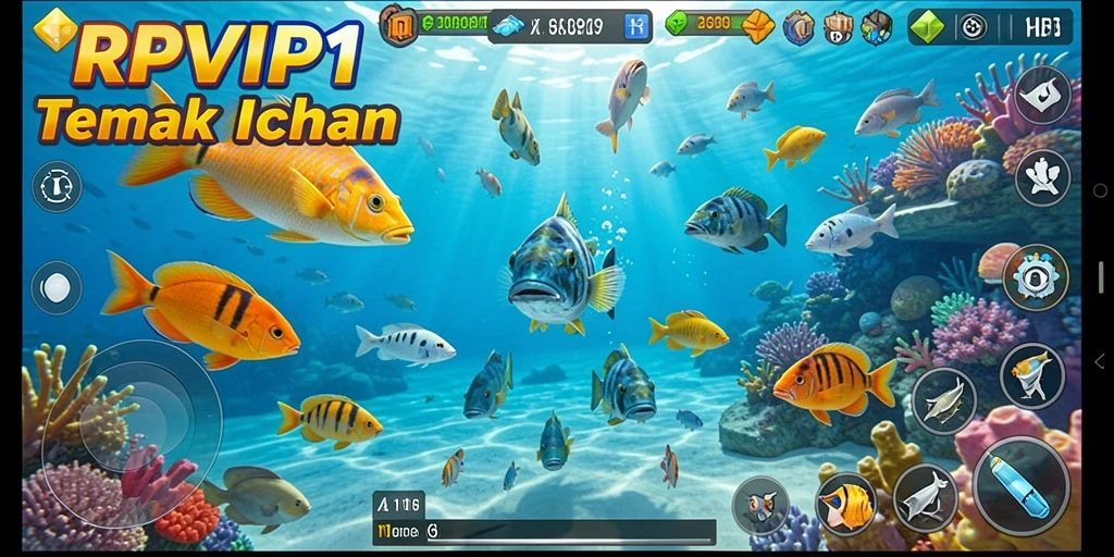 Tampilan gameplay RPVIP1 yang penuh warna dan menyenangkan dalam menembak ikan.