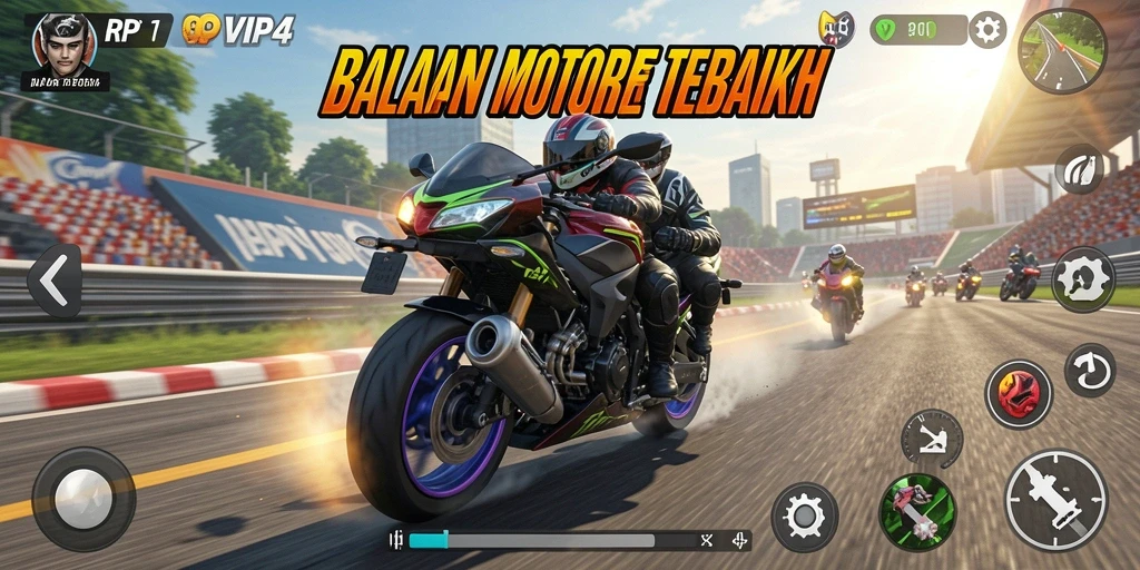 Gameplay seru RPVIP4 dengan balapan motor yang mendebarkan.