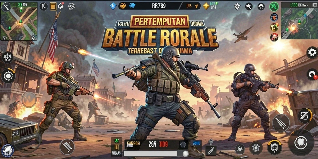 Tangkapan layar gameplay mendebarkan di RR789 Battle Royale.
